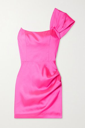 Maggie One-shoulder Ruched Satin Mini Dress - Bright pink