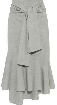Asymmetric Tie-front Wool-blend Midi Wrap Skirt