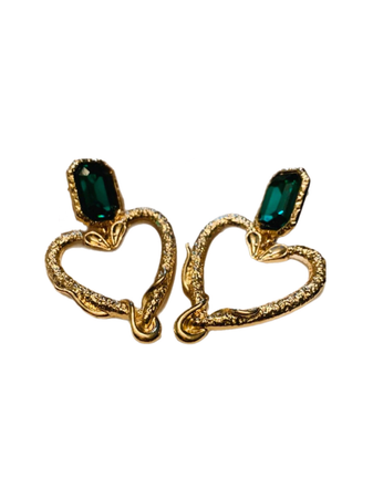 gold emerald snake heart earrings jewelry