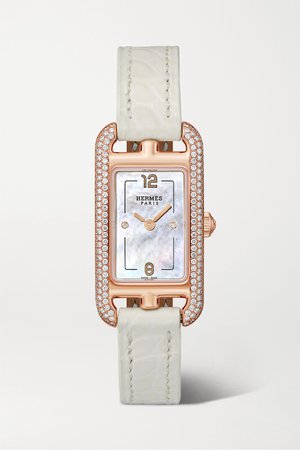 Rose gold Nantucket 17mm very small 18-karat rose gold, alligator, mother-of-pearl and diamond watch | Hermès Timepieces | NET-A-PORTER