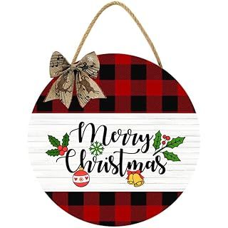 Amazon.com : Hicarer 3 Pieces Christmas Hanging Sign Decorations Peace Joy Love Sign Buffalo Check Plaid Wreath for Front Door Rustic Burlap Wooden Holiday Decor Christmas Indoor Outdoor Decorations (Black Red) : Home & Kitchen
