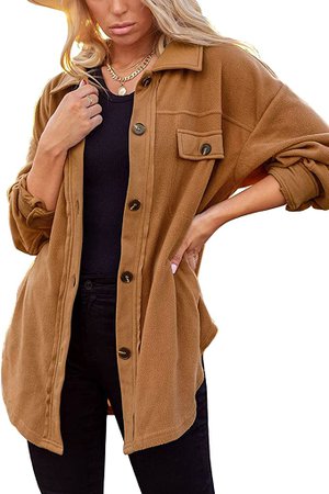 Amazon.com: Womens Flannel Shirt Jacket Button Down Long Sleeve Oversized Shacket Coat Loose Casual Blouse Tops With Pockets,Brown XL : Clothing, Shoes & Jewelry