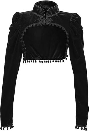 Amazon.com: Women's Vintage Gothic Black Shrug Victorian Velvet Ruffle Sleeve Shawls Aesthetic Steampunk Snap Tie Front Jacket : Clothing, Shoes & Jewelry