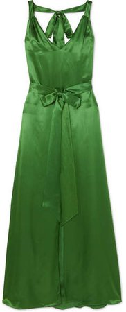 Darling Belted Silk-blend Satin Maxi Dress - Green