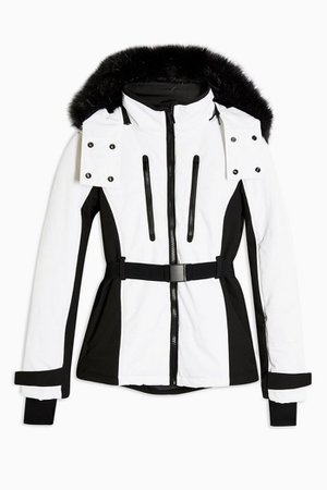 **White and Black Colour Block Ski Jacket by Topshop SNO | Topshop white