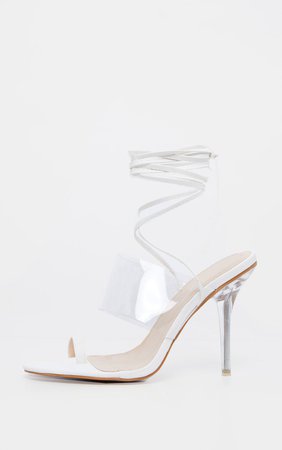 White Clear Heel Toe Loop Ankle Tie Sandal | PrettyLittleThing