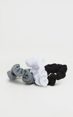Black Grey And White Three Pack Scrunchie | PrettyLittleThing