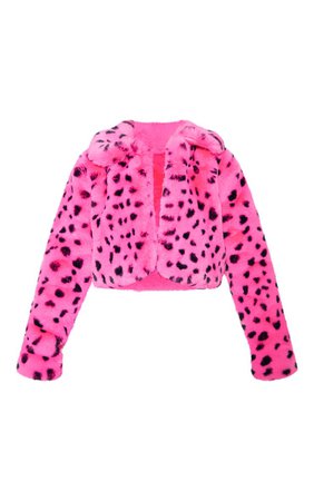 Bright Pink Leopard Faux Fur Crop Jacket | PrettyLittleThing USA