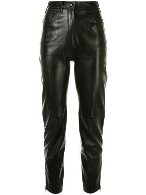 Pre-Owned Chanel black leather slim fit pants