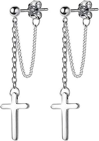 Amazon.com: Cross Dangle Drop Earrings 925 Sterling Silver Chain Dropping for Women Men Punk Ball Studs Hypoallergenic Jewelry (Silver) : Clothing, Shoes & Jewelry