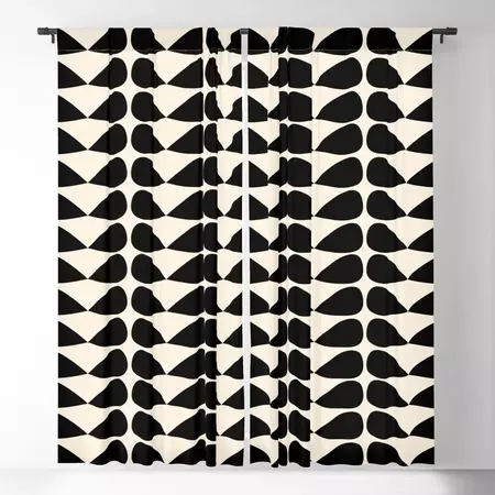 Mod Leaves Mid Century Modern Abstract Pattern in Black and Almond Cream Blackout Curtain by Kierkegaard Design Studio | Society6