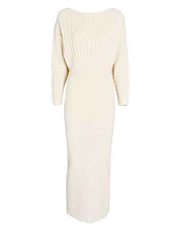 Wynn Hamlyn Accordian Knit Midi Dress In Ivory | INTERMIX®