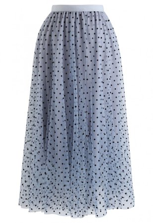 Full Polka Dots Double-Layered Mesh Tulle Skirt in Baby Blue - NEW ARRIVALS - Retro, Indie and Unique Fashion