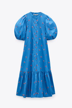 EMBROIDERED FLORAL DRESS | ZARA United States blue