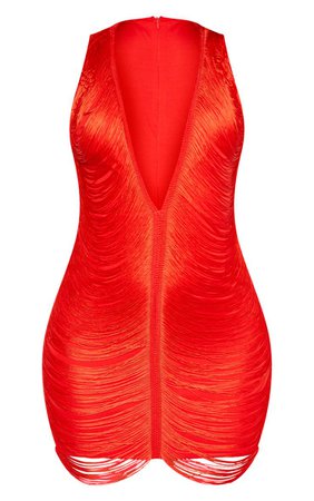 Red Extreme Plunge Tassel Bodycon Dress | PrettyLittleThing USA