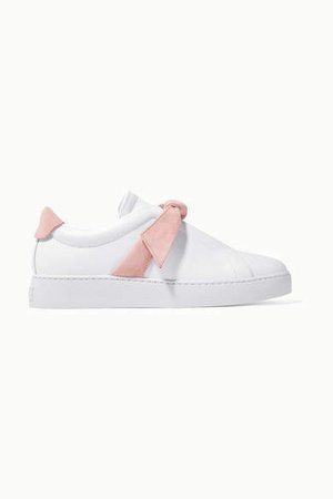 Clarita Bow-embellished Suede-trimmed Leather Slip-on Sneakers - White