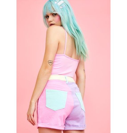 Sugar Thrillz Pastel Colorblock Denim Shorts | Dolls Kill