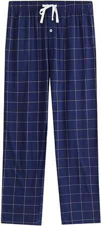 Vulcanodon Mens Cotton Pajama Pants, Lightweight Sleep Pants with Pockets Soft Lounge Pajama Pants for Men Plaid Pj Bottoms(Navy-Plaid, L) at Amazon Men’s Clothing store