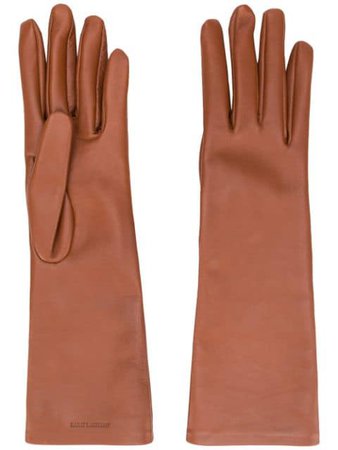 Saint Laurent logo-debossed 5-finger gloves brown 6395053YA26 - Farfetch