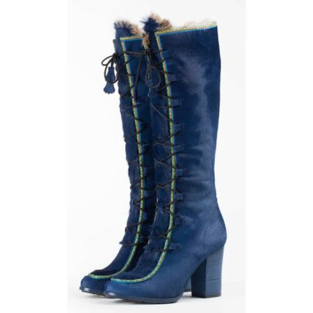 Frye x Anna Sui Collab Blue Calf Hair Viking Runway Boots | eBay