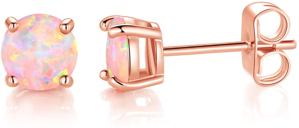 Amazon.com: MDFUN Rose Gold Tone 4.0mm Round Brilliant White Opal Stud Earrings: Clothing, Shoes & Jewelry