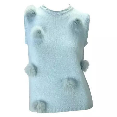 F/W 1998 Gianni Versace by Donatella Runway Baby Blue Pom Pom Knit Jumper Top For Sale at 1stDibs