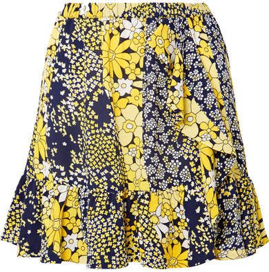 Ruffled Floral-print Chiffon Mini Skirt - Yellow