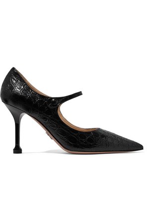 Prada | 90 croc-effect leather Mary Jane pumps | NET-A-PORTER.COM