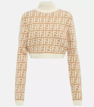 Monogram Cropped Cashmere Sweater in Neutrals - Fendi | Mytheresa