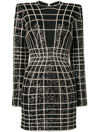 Balmain Crystal Grid Patterned Bodycon Dress - Farfetch