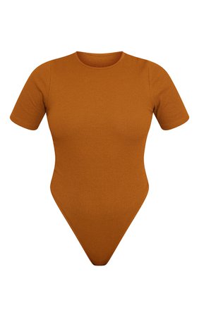 Recycled Basic Mocha Rib Short Sleeve Bodysuit | PrettyLittleThing USA