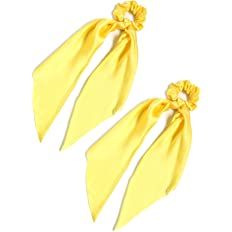 Amazon.com : Pack of 2 Knotted Bow Hair Scrunchies Elastic Hair Scarf Black Hair Ties Bands Satin Hair Ribbon Scrunchy Red Ponytail Holder for Women and Girls (Yellow) : Beauty & Personal Care