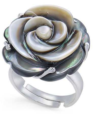 Macy's Tahitian Mother-of-Pearl Carved Rose Ring in Sterling Silver