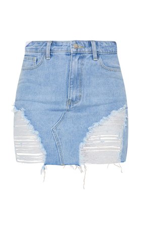 Light Blue Wash Distressed Mini Denim Skirt | PrettyLittleThing USA blue