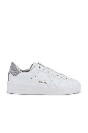 Golden Goose Pure Star Sneaker in White & Silver | REVOLVE