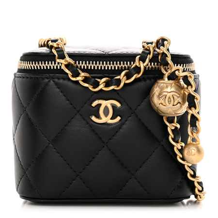 CHANEL Lambskin Quilted Mini Pearl Crush Vanity Case With Chain Black $3,450