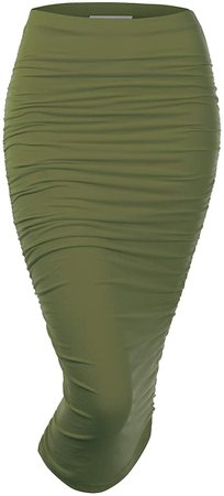 Doublju Womens Slim Fit Ruched Long Pencil Skirt with Plus Size Olive 1X at Amazon Women’s Clothing store