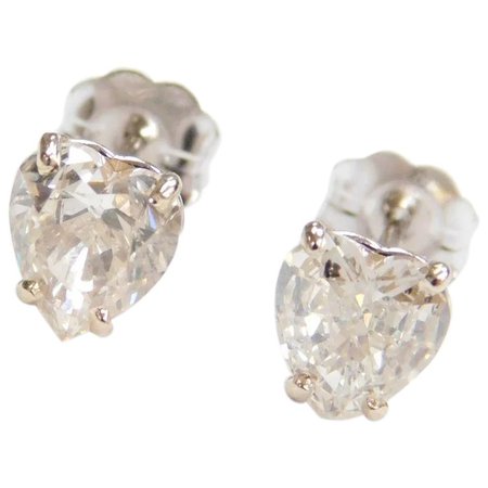1.50 ctw Diamond HEART Stud Earrings 14k White Gold : Arnold Jewelers | Ruby Lane