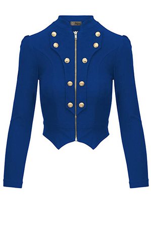 Women's Military Crop Stretch Gold Zip up Blazer Jacket KJK1125X 10909 Blackwhite 1X at Amazon Women’s Clothing store