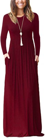 DEARCASE Women Long Sleeve Loose Plain Maxi Dresses Casual Long Dresses with Pockets Red Large at Amazon Women’s Clothing store