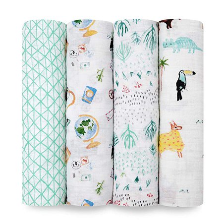 Amazon.com: aden + anais Swaddle Blanket | Boutique Muslin Blankets for Girls & Boys | Baby Receiving Swaddles | Ideal Newborn & Infant Swaddling Set | Perfect Shower Gifts, 4 Pack, Around the World: aden + anais / HALO