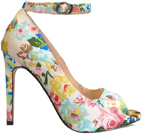 Amazon.com | Shoe'N Tale Women's Fashion Tribe Art High Heels Blossom Painted Multicolored Peep Toe High Heel Stilettos Single Band Sandals (8, A-White) | Heeled Sandals
