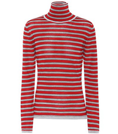 Striped wool and silk turtleneck top