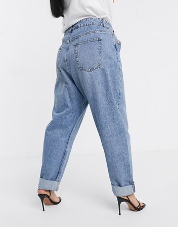 ASOS DESIGN Curve high rise 'Slouchy' mom jeans in midwash | ASOS