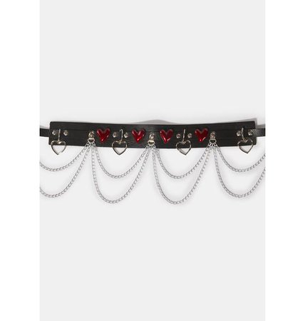 Vegan Leather Belt With Heart Charms And Chains - Black | Dolls Kill