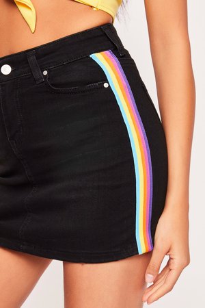 Alicia Black Rainbow Stripe Denim Skirt