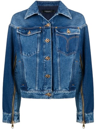 Versace Zipper Detailed Denim Jacket - Farfetch
