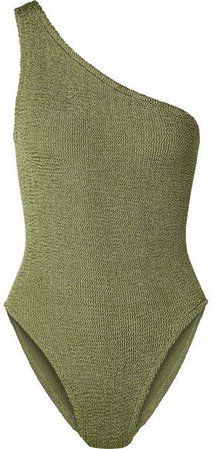 Nancy One-shoulder Seersucker Swimsuit - Army green