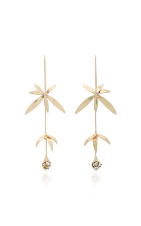 14k Gold Long Keshi Pearl Wildflower Earrings By Annette Ferdinandsen | Moda Operandi