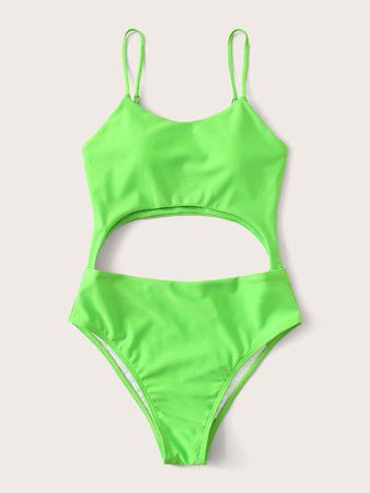 Neon Green Cutout One Piece Cami Swimsuit | ROMWE USA